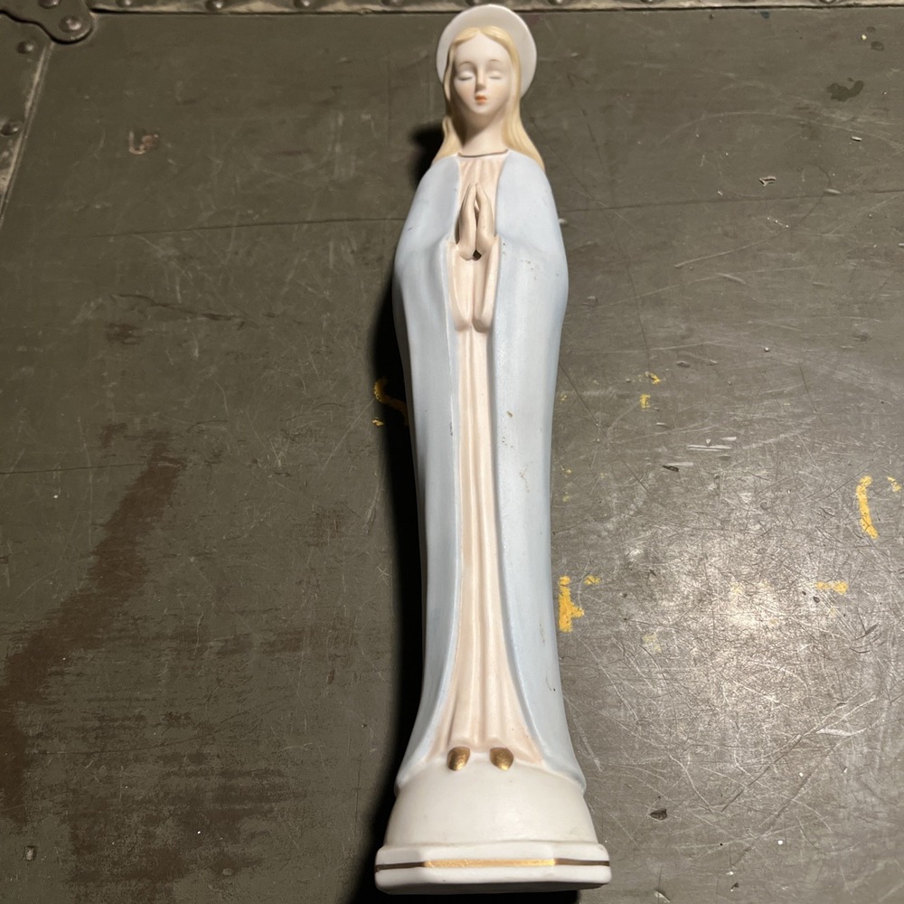Vintage Fine Porcelain Praying Madonna with Halo with Multicolored 11” TR10